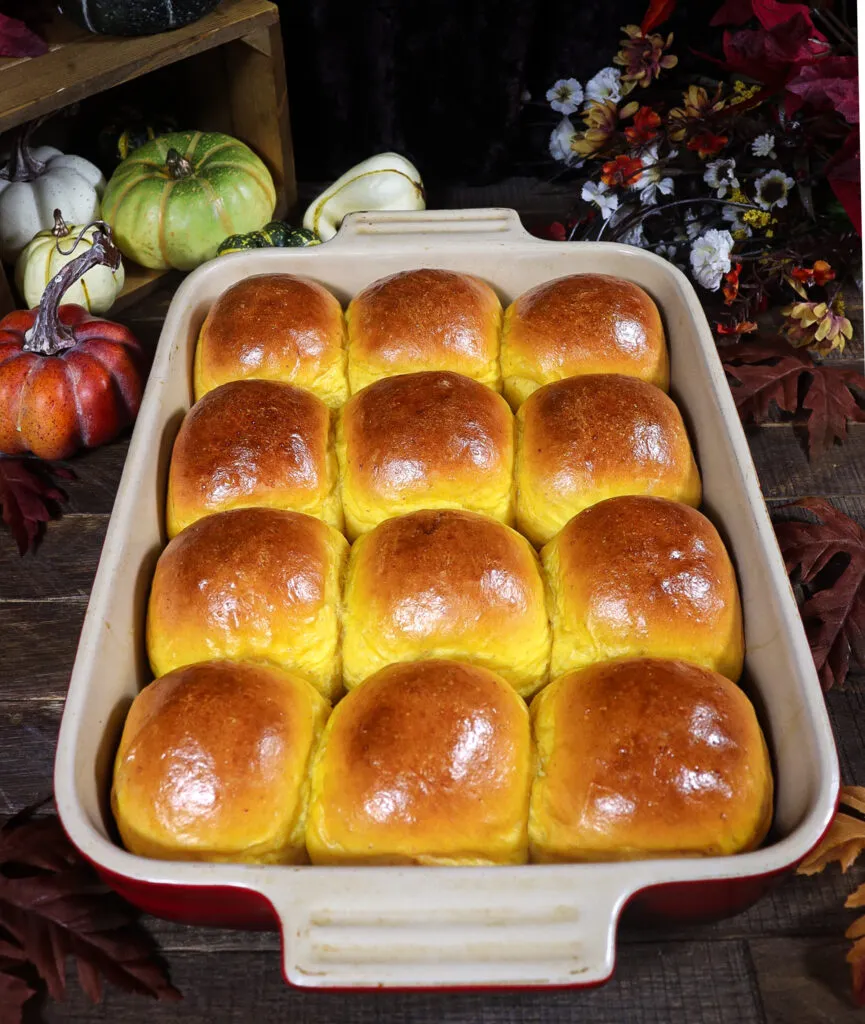 Soft Fluffy Pumpkin Rolls with Cinnamon Spice Butter and Warm Fall Flavors - main view