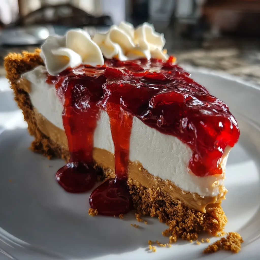 Creamy Peanut Butter and Jelly Pie with Crunchy Graham Cracker Crust and Swirled Topping - secondary view