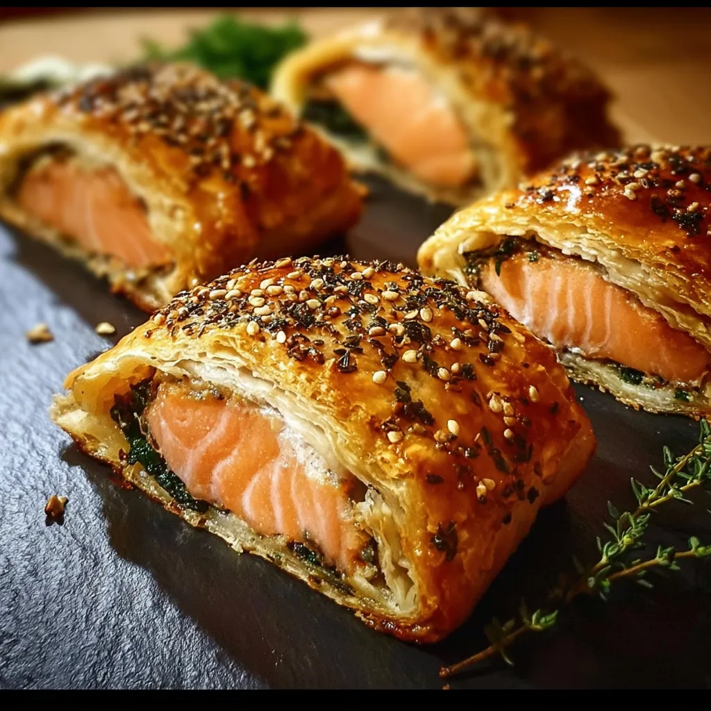 Individual Salmon Wellingtons with Herb Crust and Spinach Duxelles - main view