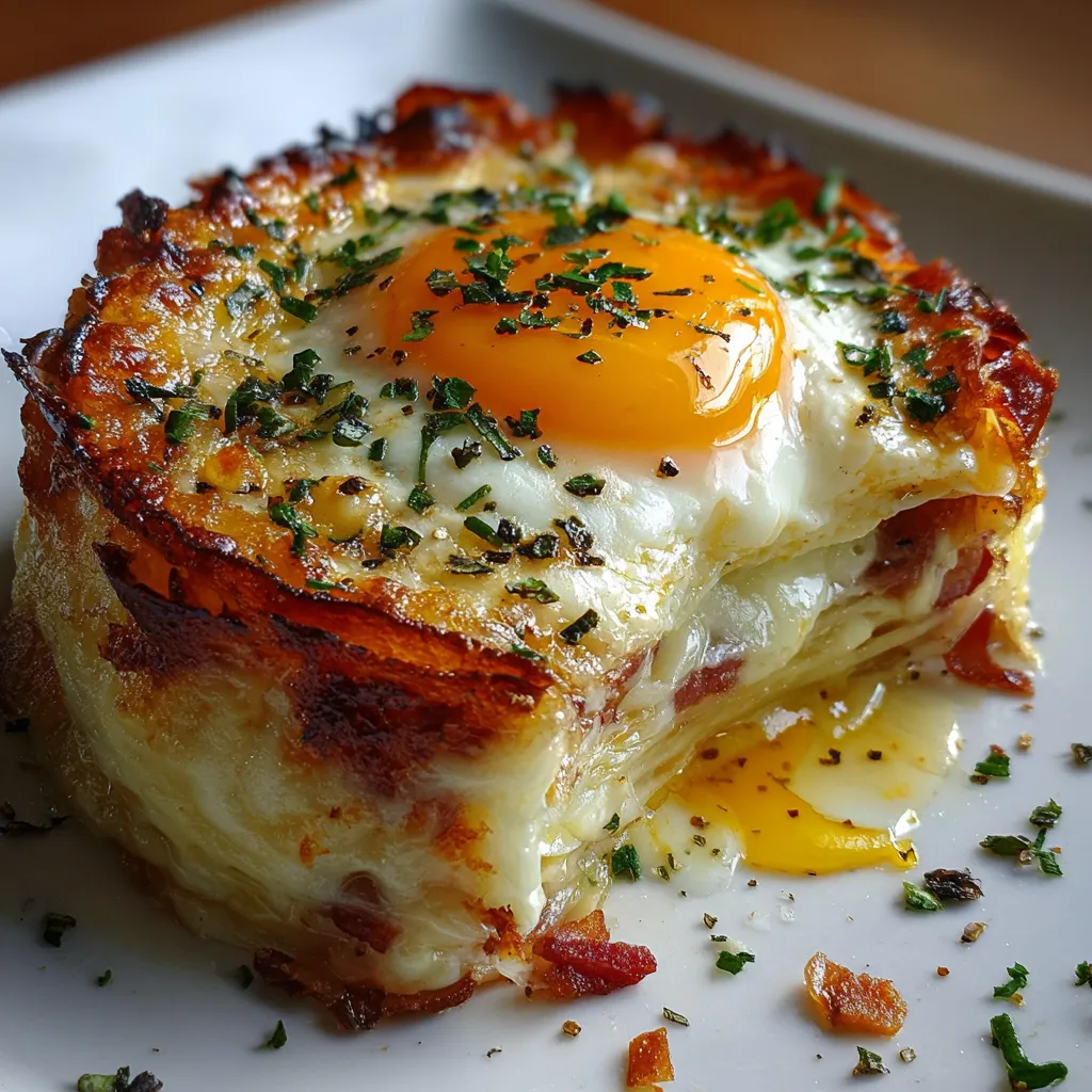 Baked Eggs Napoleon - Crispy Hash Brown Nest with Perfectly Fried Egg - main view