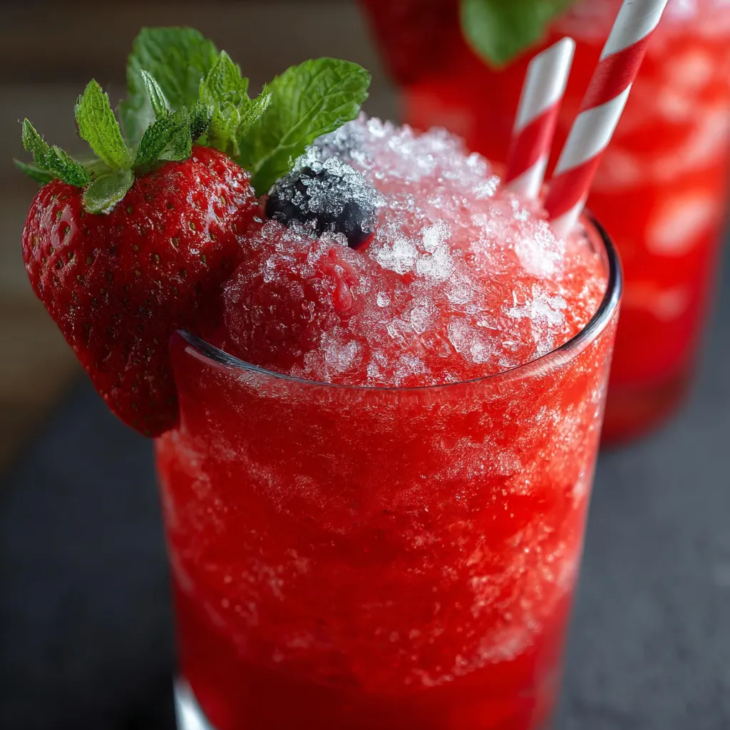 Frozen Strawberry Slushie with Fresh Berry Garnish: Sweet, Icy, Summer Refreshment Perfection - secondary view