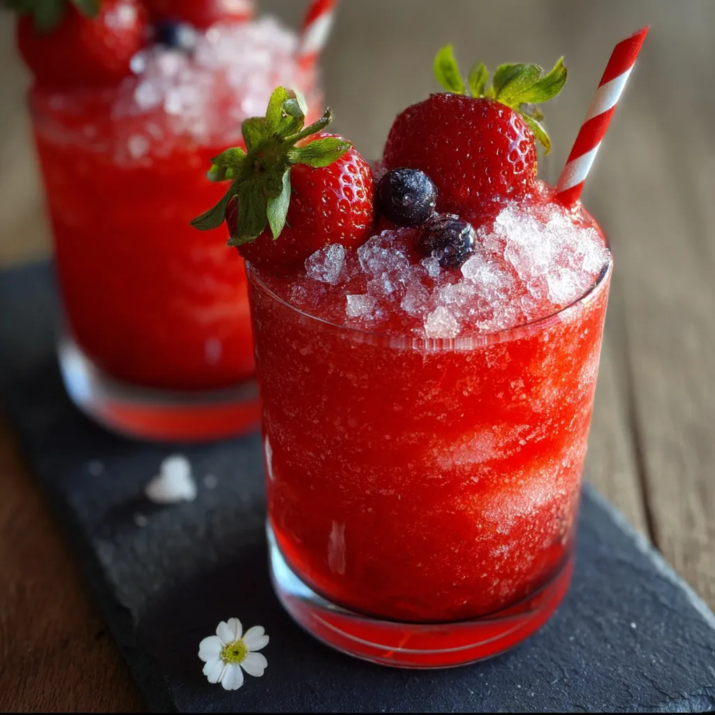 Frozen Strawberry Slushie with Fresh Berry Garnish: Sweet, Icy, Summer Refreshment Perfection - main view