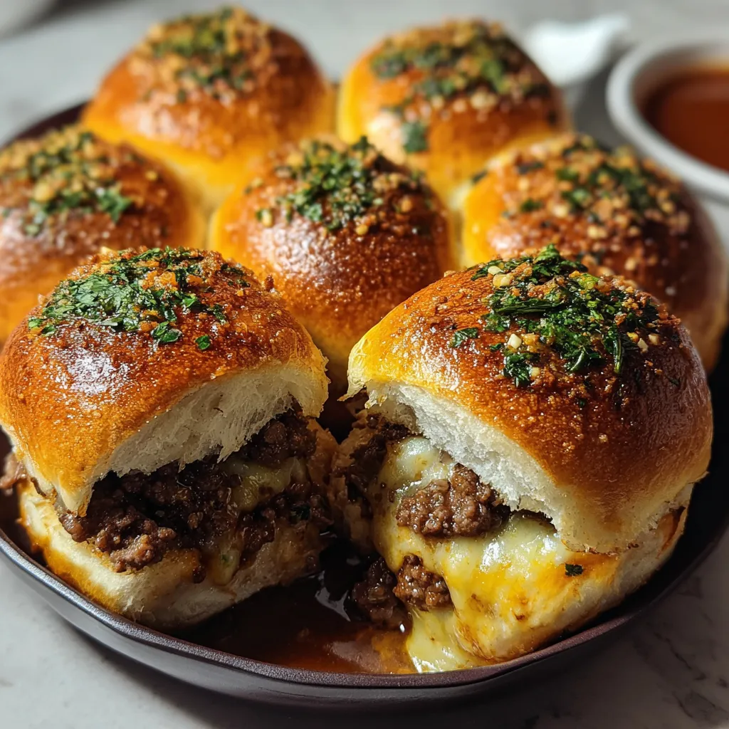 Cheesy Beef Stuffed Slider Buns with Garlic Herb Topping: Juicy Party-Perfect Bites - main view