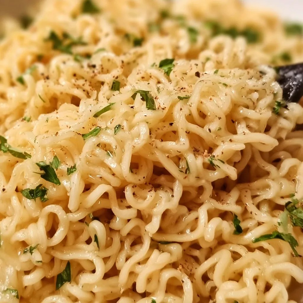 Creamy Garlic Butter Ramen Noodles with Fresh Herbs and Parmesan
